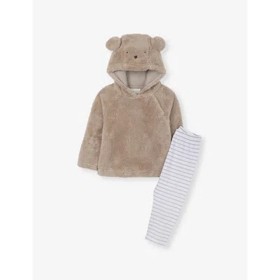 The Little White Company Bear-embroidered Long-sleeve Cotton-blend Hoody And Leggings Set 0 In Brown