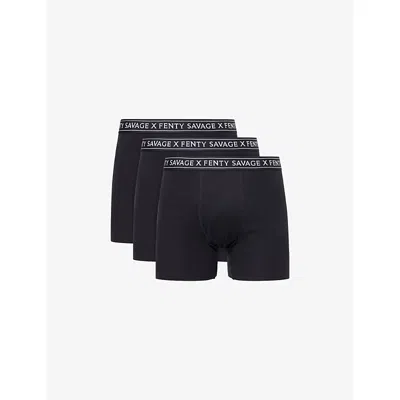 Savage X Fenty Mens  Classics Pack Of Three Stretch-cotton Boxer Briefs In Black