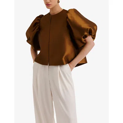 Malina Womens  Cleo Pouf Balloon-sleeve Satin Blouse In Brown