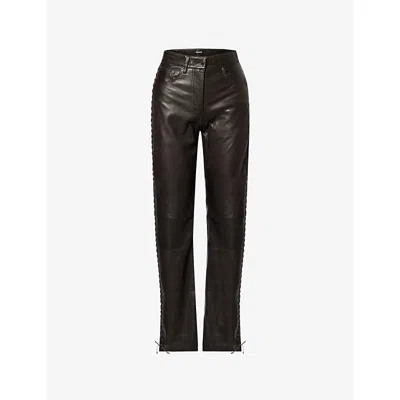 Rotate Birger Christensen Womens  Laced Straight-leg Leather Trousers In Black