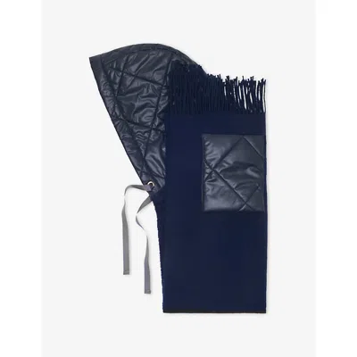 Maje Hooded Wool Poncho In Blue