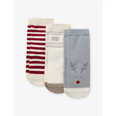 The Little White Company Jingles Stretch Cotton-blend Socks Pack Of Three 0-4 Year In Multi