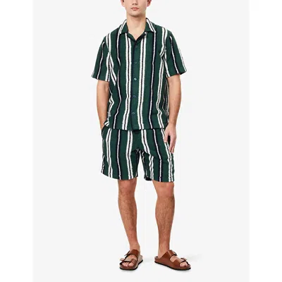 Orlebar Brown Criffith Camp-collar Striped Cotton-blend Terry Shirt In Green