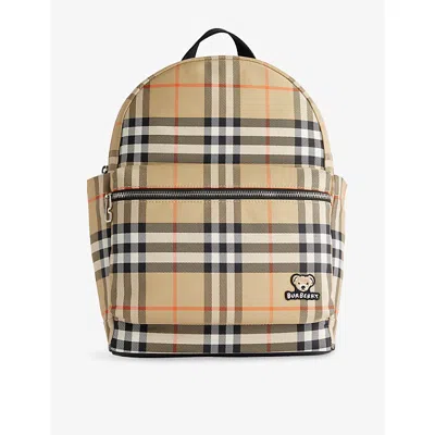 Burberry Kids Beige Check Backpack In Neutral