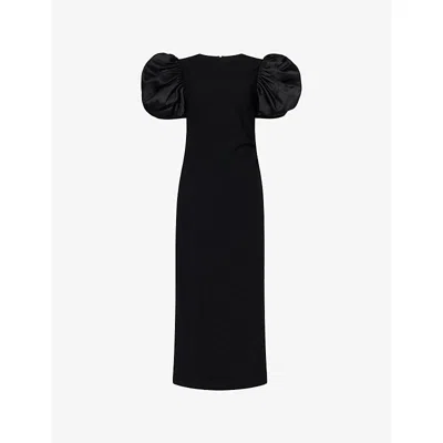 Rotate Birger Christensen Womens  Draped Puffed-sleeves Stretch-woven Midi Dress In Black