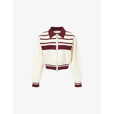 The Couture Club Womens  Contrast-stripe Zip-up Knitted Top In White