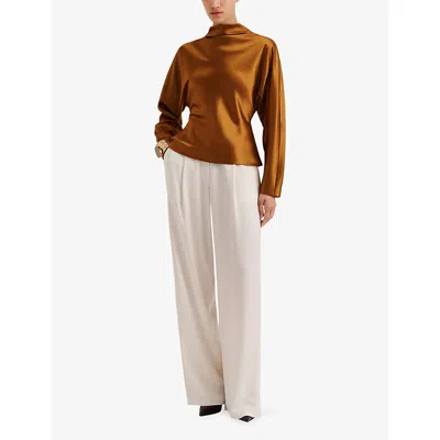 Malina Zora Barrel Sleeve Satin Blouse In Brown