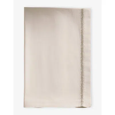 The White Company Feather-bordered Embroidered Linen-cotton Blend Table Cloth In Neutral