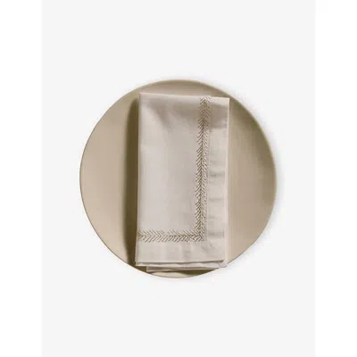 The White Company Feather Stitch Border Set Of Four Linen-cotton Blend Napkins In Multi