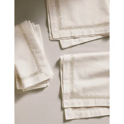 The White Company Feather Stitch Border Set Of Four Linen-cotton Blend Napkins In Multi