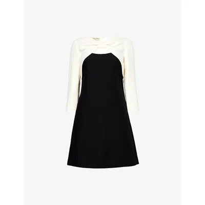 Valentino Garavani Crepe Couture Short Dress With Bow And Contrasting Sleeves Clothing In Black