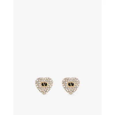 Valentino Womens  Garavani Heart V-logo Metal, Enamel And Swarovski® Crystal Earrings In Gold