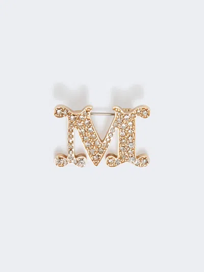 Max Mara Crystal-adorned Monogram Brooch In Gold