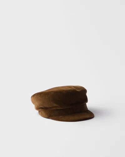 Prada Corduroy Newsboy Cap In Brown