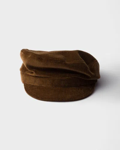 Prada Corduroy Newsboy Cap In Brown