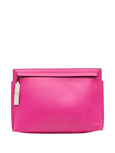 Pre-owned Loewe 2017 Bicolor Leather Anagram T Pouch Clutch Bag In Pink