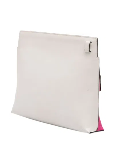 Pre-owned Loewe 2017 Bicolor Leather Anagram T Pouch Clutch Bag In Pink