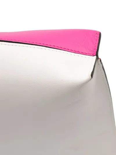 Pre-owned Loewe 2017 Bicolor Leather Anagram T Pouch Clutch Bag In Pink