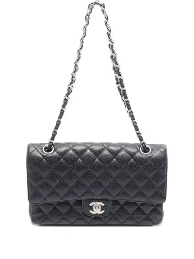 Pre-owned Chanel 2014-2015 Medium Classic Caviar Double Flap Shoulder Bag In Black