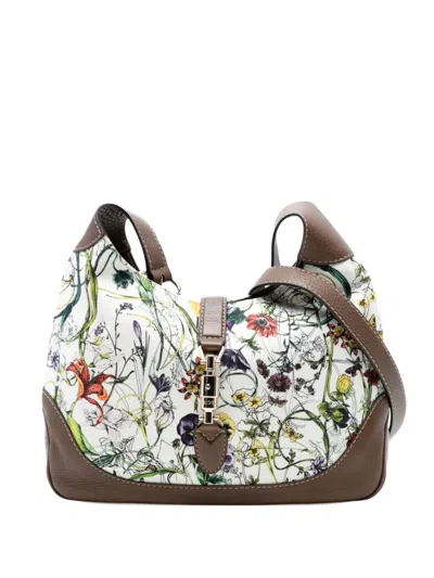 Pre-owned Gucci 2016-2025 Flora Canvas Jackie O Bouvier Crossbody Bag In White