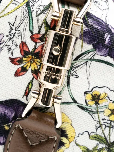 Pre-owned Gucci 2016-2025 Flora Canvas Jackie O Bouvier Crossbody Bag In White