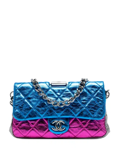 Pre-owned Chanel 2008-2009 Multicolor Quilted Metallic Calfskin Modern Chain Flap Frame Bag Shoulder Bag