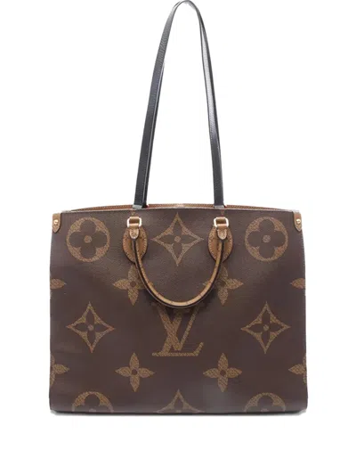 Pre-owned Louis Vuitton 2020 Monogram Reverse Giant Onthego Gm Satchel In Brown