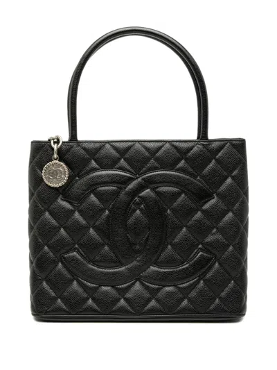 Pre-owned Chanel 2002-2003 Caviar Medallion Tote Bag In Black