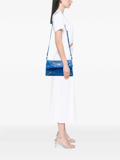 Pre-owned Balenciaga 2015 Lambskin Motocross Giant 12 Envelope Clutch With Strap Crossbody Bag In Blue