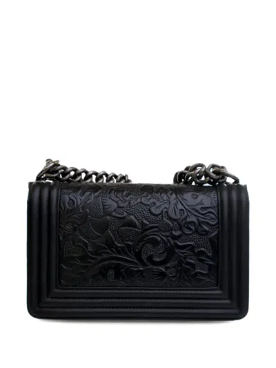 Pre-owned Chanel 2014 Small Embossed Calfskin Cordoba Boy Flap Crossbody Bag In Black