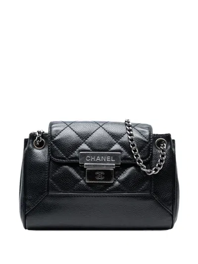 Pre-owned Chanel 2003-2004 Mini Quilted Caviar Accordion Flap Shoulder Bag In Black