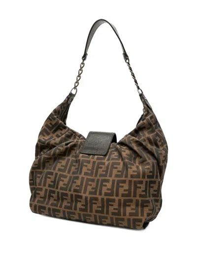 Pre-owned Fendi 2000-2010 Zucca Canvas Borsa B Hobo Bag In Brown