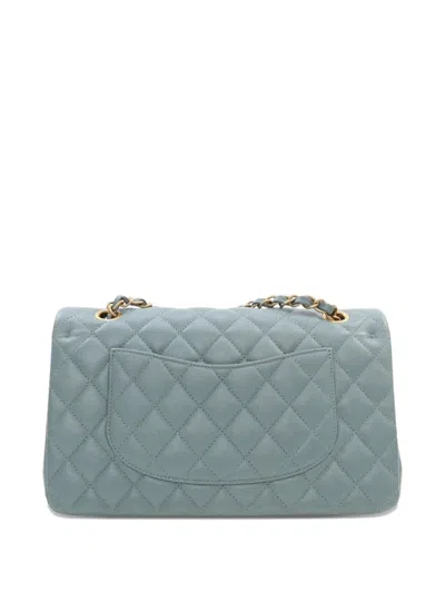 Pre-owned Chanel 2018 Medium Classic Iridescent Caviar Double Flap Shoulder Bag In Blue