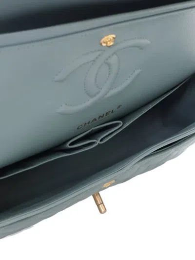 Pre-owned Chanel 2018 Medium Classic Iridescent Caviar Double Flap Shoulder Bag In Blue