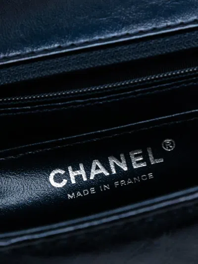 Pre-owned Chanel 2016-2017 Mini Rectangular Classic Glazed Calfskin Studded Airlines Single Flap Shoulder Bag In Blue