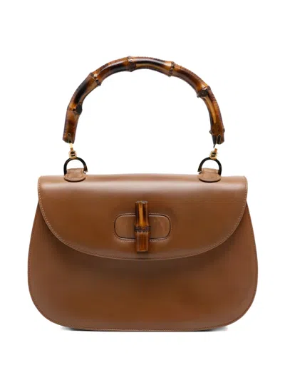 Pre-owned Gucci 2000-2015 Calfskin Bamboo Night Handbag In Brown