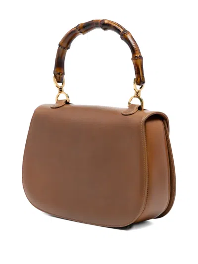 Pre-owned Gucci 2000-2015 Calfskin Bamboo Night Handbag In Brown