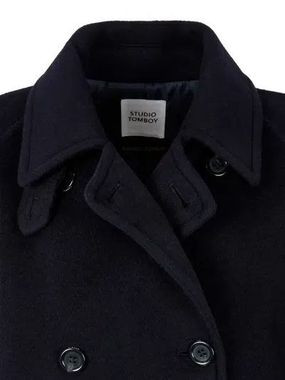 Studio Tomboy Balmacaan Double-breasted Button-up Coat In Blue