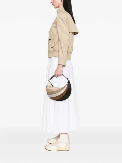 Pre-owned Fendi 2010-2025 Small Calfskin And Suede Rainbow Graphy Hobo Bag In Brown