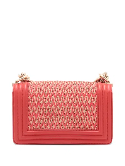 Pre-owned Chanel 2014-2015 Small Straw And Lambskin Boy Flap Shoulder Bag In Red