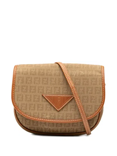 Pre-owned Fendi 20th Century Mini Zucchino Canvas Crossbody Bag In Brown