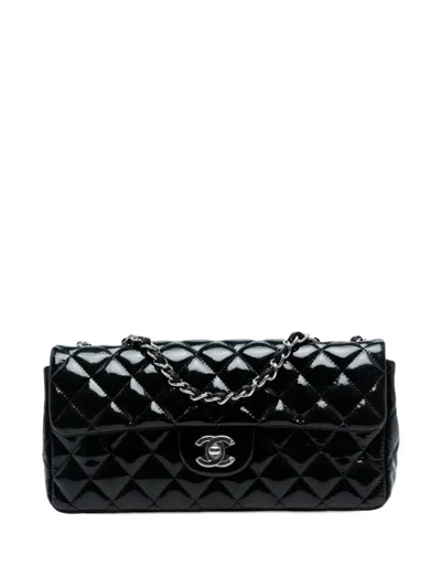 Pre-owned Chanel 2010-2011 Classic Patent East West Single Flap Shoulder Bag In Blue