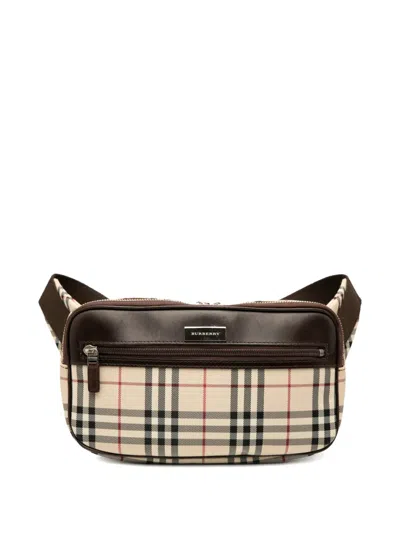 Pre-owned Burberry 2000-2017 House Check Canvas Belt Bag In Brown