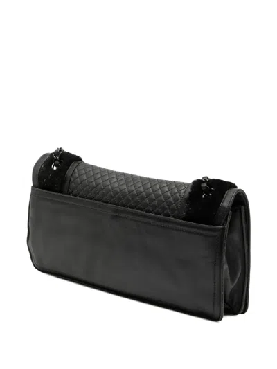 Pre-owned Chanel 2012-2013 Large Cc Quilted Lambskin And Shearling Single Flap Shoulder Bag In Black