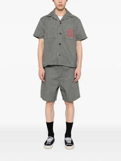 Thames Mmxx Striped Denim Shorts In Black