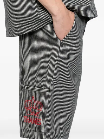Thames Mmxx Striped Denim Shorts In Black