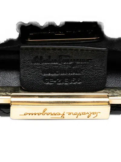 Pre-owned Ferragamo 2016 Quilted Patent Clutch With Chain Shoulder Bag In Black