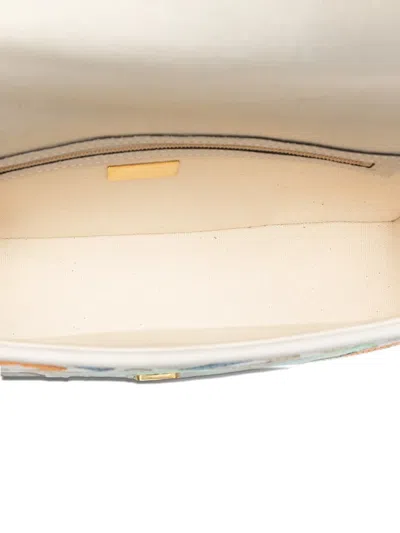 Pre-owned Fendi 2010-2025 Zucca Embroidered Canvas Baguette Satchel In White