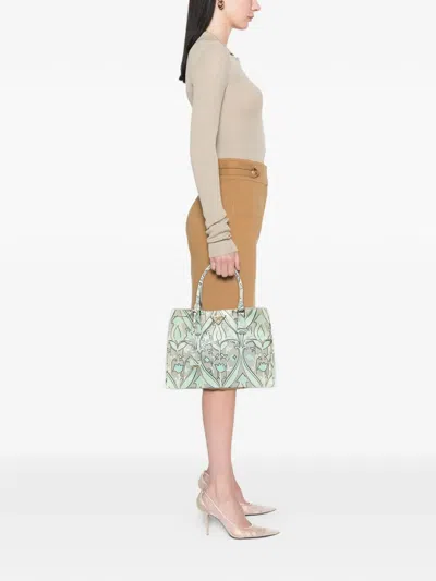 Pre-owned Prada 2010-2025 Medium Saffiano Floral Print Galleria Satchel In Green