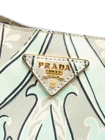 Pre-owned Prada 2010-2025 Medium Saffiano Floral Print Galleria Satchel In Green